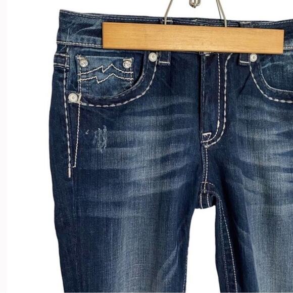 MISS ME Boyfriend Capri Jeans Blingy Dark Wash Thick Stitch Size 27 New with Tag - Picture 2 of 12